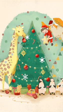 绿色企鹅浪漫清新圣诞h5背景高清图片