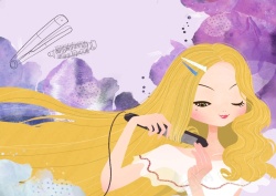 做头发的美女水彩时尚做头发的女性海报背景模板高清图片