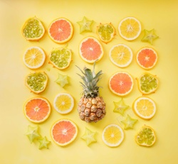 黄色杨桃黄色水果合集菠萝苹果西柚杨桃高清图片