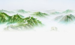 绿色中国画山峦毛笔字素材