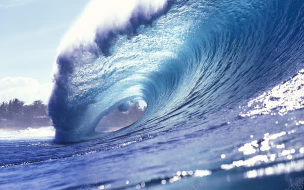 汹涌的蓝色海浪海报背景背景