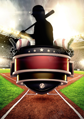 黑色人物剪影棒球比赛宣传海报背景