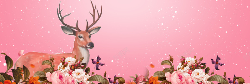 圣诞节圣诞麋鹿狂欢粉色banner背景
