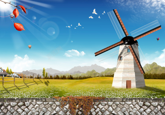 风车荷兰风车海报背景背景