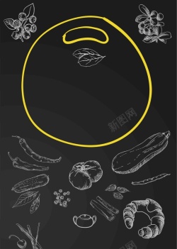 线描图美式西餐手绘线稿披萨果蔬食品餐馆面包海报海报