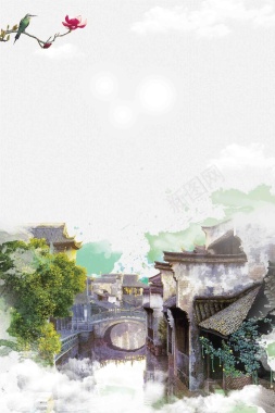 中国风乌镇江南古镇旅游海报背景模板背景