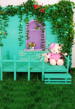 可爱的卡通相框可爱的小熊儿童影楼背景布摄影图片