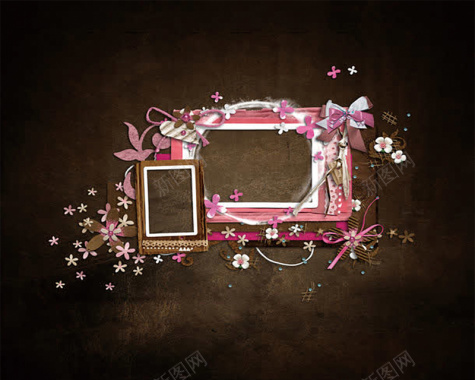 咖啡色粉色花朵相框纹理背景背景