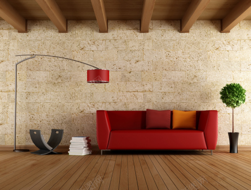 客厅内的红色沙发海报背景背景