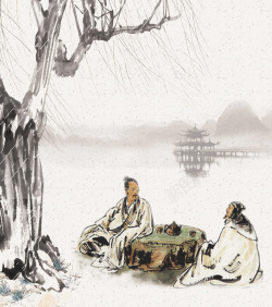 品茶的古人水墨风茶文化海报背景psd高清图片