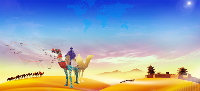 一带一路大气沙漠景色骆驼渐变蓝色背景psd设计背景_新图网 https://ixintu.com 一带一 一带一路 一带一路峰会 一带一路战略 一带一路高峰论坛 丝绸之路 服务一带一路 海上丝绸之路