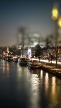 城市河流夜色摄影H5背景摄影图片