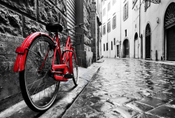 怀旧街景复古怀旧红色自行车街景背景高清图片
