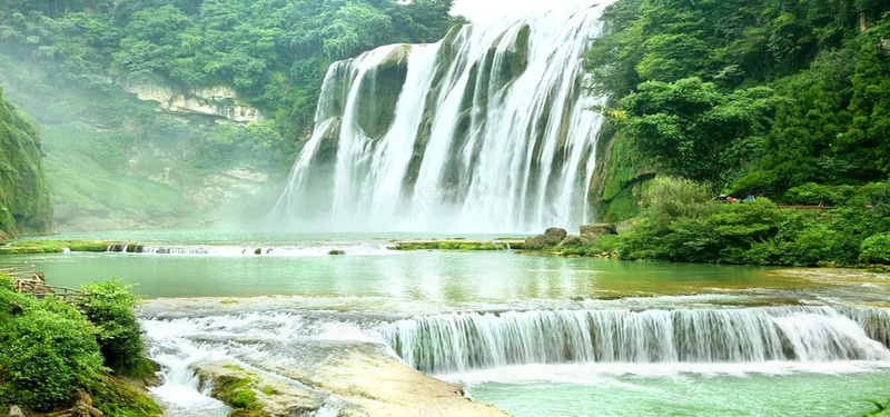 自然风景图jpg_新图网 https://ixintu.com 摄影 树林 植物 海报banner 湖 溪流 瀑布 石头 绿树 自然美景 风景