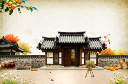 农村景色韩国古典秋天海报背景高清图片