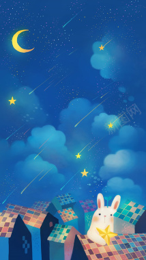 卡通可爱兔子夜景平面广告背景