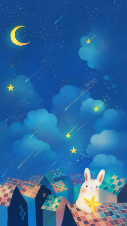 中秋灯笼兔子卡通可爱兔子夜景平面广告高清图片