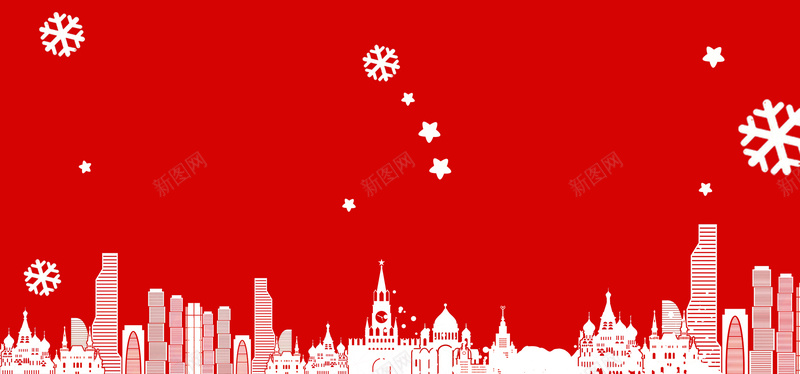 红色冬季手绘城市建筑淘宝海报背景背景