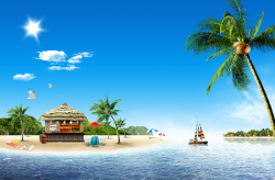 美丽的贝壳美丽海滩风景旅游海报背景高清图片