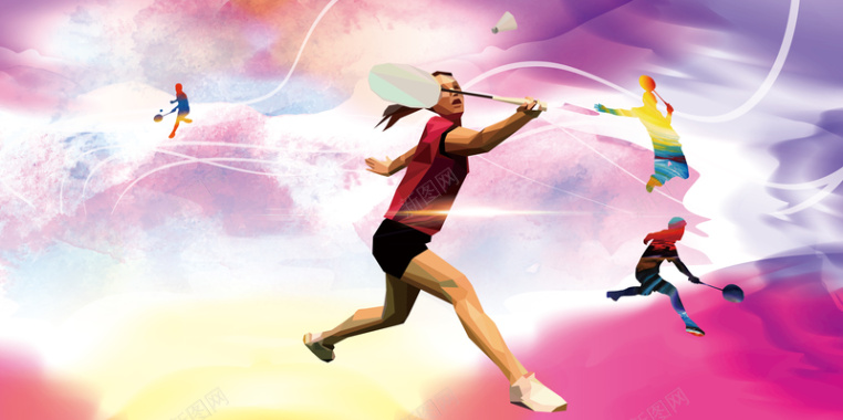 炫彩光效羽毛球俱乐部海报背景背景