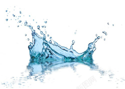 液滴水珠水面激起的蓝色水花高清图片