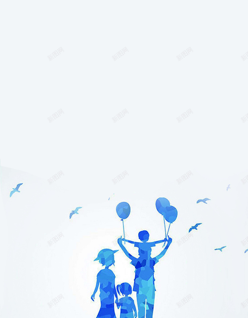 蓝色一家人背景海报psd设计背景_新图网 https://ixintu.com 一家人 大地 孩子 母亲 气球 父亲 背景 蓝色 鸟