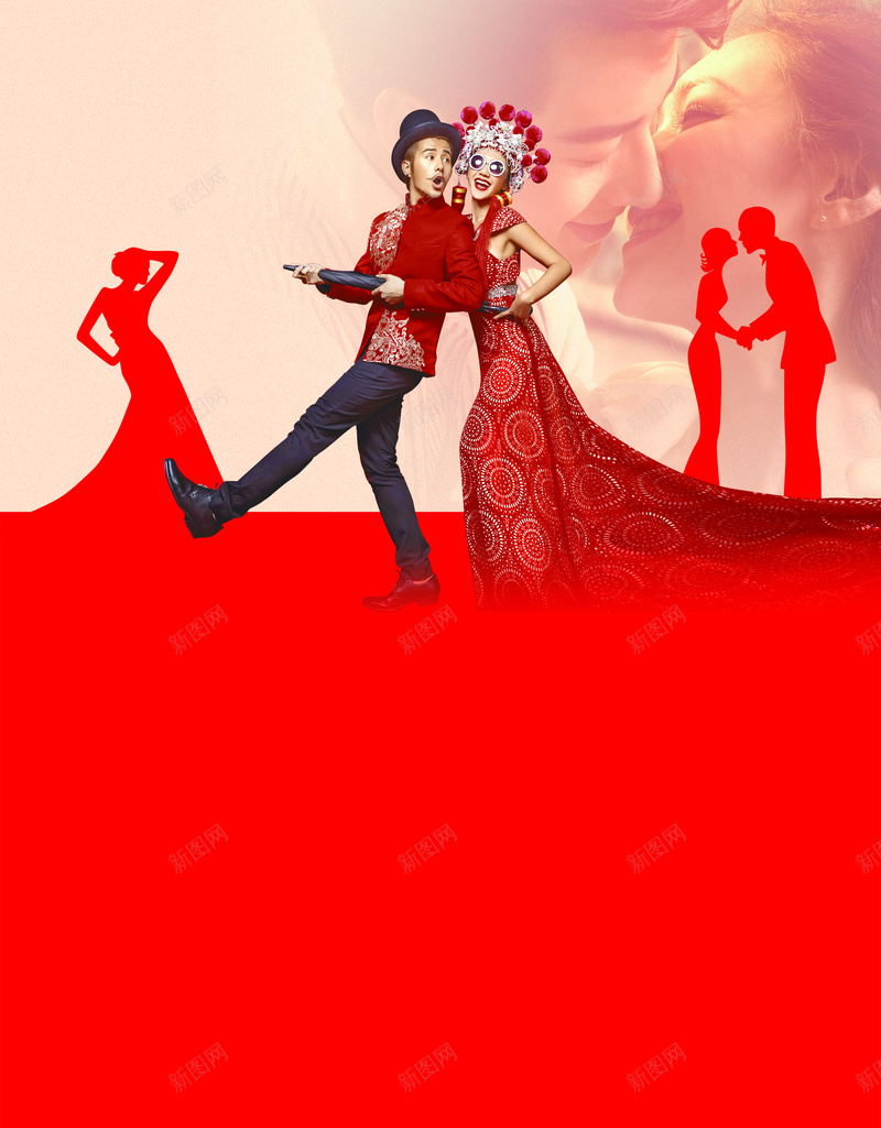 红色中式婚礼背景psd设计背景_新图网 https://ixintu.com 中国风 中式 婚礼 新郎新娘 浪漫 红色