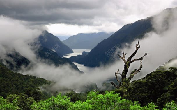 黑色山峰云雾高山背景