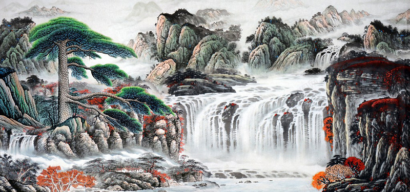 中国风山水水墨画风景背景