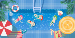 游泳池海报夏日卡通游泳馆海报游泳池PSD分层背景高清图片