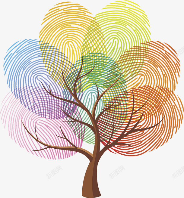 彩色指纹树png免抠素材_新图网 https://ixintu.com 手指 指纹树 树 树木矢量 纹路