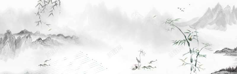 中国山水画风格海报psd设计背景_新图网 https://ixintu.com 促销 复古 海报 背景
