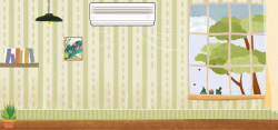室内空调夏日家居室内手绘空调banner背景高清图片