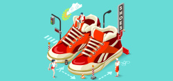 女士跑步立体插画淘宝矢量卡通运动鞋立体创意跑步女士海报高清图片