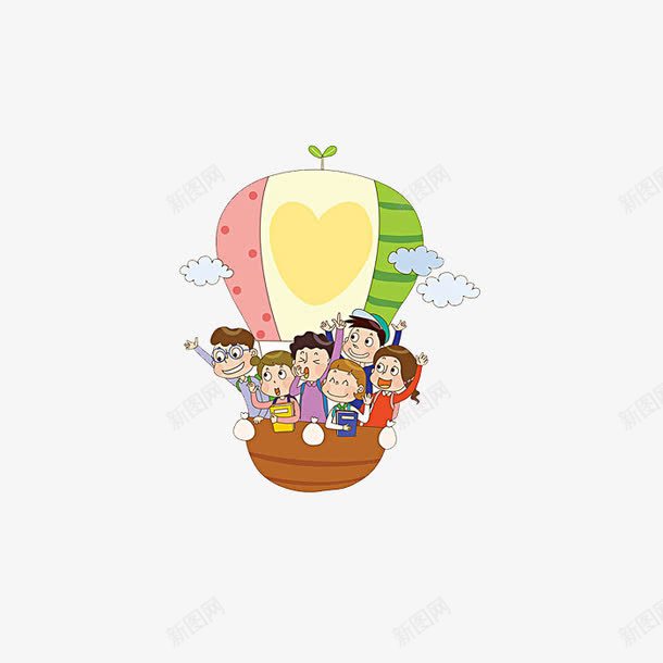坐热气球的一群小朋友png免抠素材_新图网 https://ixintu.com 一群 卡通 小朋友 手绘 热气球