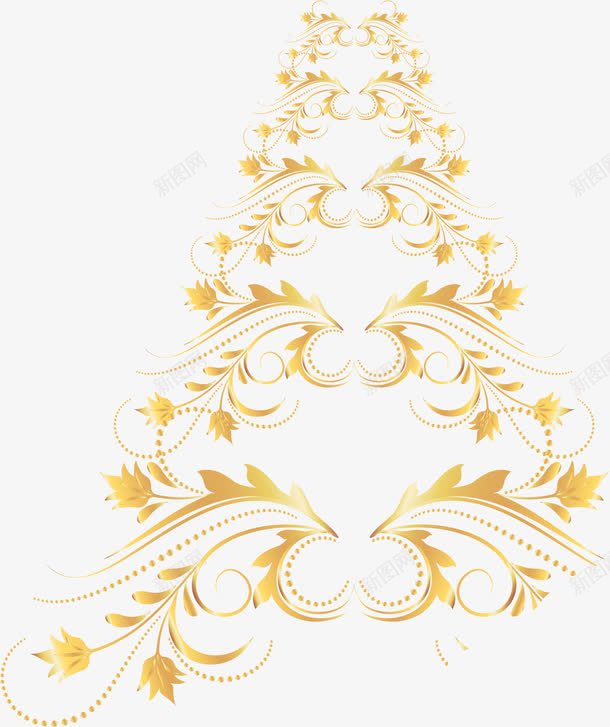 金色花纹圣诞树png免抠素材_新图网 https://ixintu.com 圣诞树 花纹 设计 金色