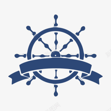 船舵素材蓝色控制方向的丝带logo舵盘图案图标图标