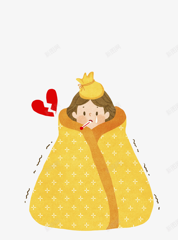 生病女孩png免抠素材_新图网 https://ixintu.com 卡通人物 卡通图案 水彩画 生病女孩 肖像画 装饰图案