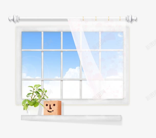 窗户png免抠素材_新图网 https://ixintu.com 窗 窗帘 窗户 绿色植物 隔板