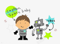 之小男孩与机器人素材