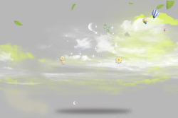 热气球伤感灰色天空云朵热气球花朵落叶背景高清图片