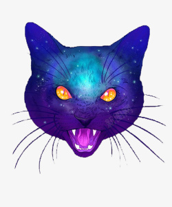 手绘紫色猫脸卡通紫色猫头高清图片