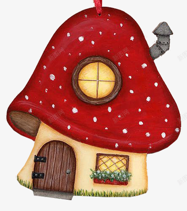 蘑菇房子png免抠素材_新图网 https://ixintu.com 房子 烟囱 红色 蘑菇 门窗