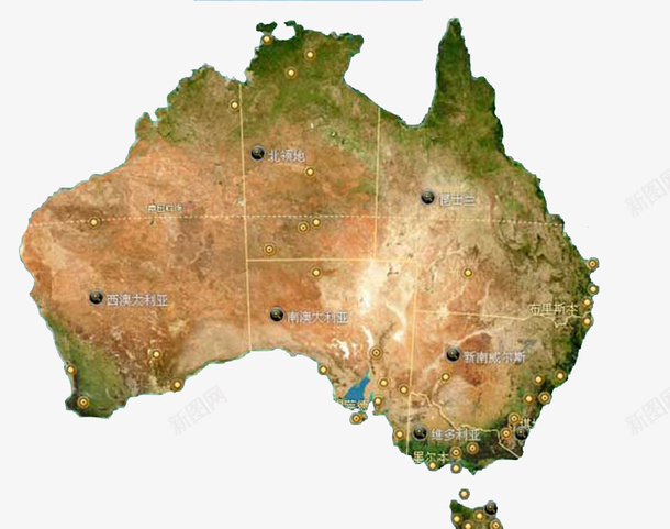 真实感澳洲地图png免抠素材_新图网 https://ixintu.com 地面 澳洲地图 真实山脉 草地