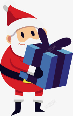 蓝色礼盒圣诞老人矢量图素材