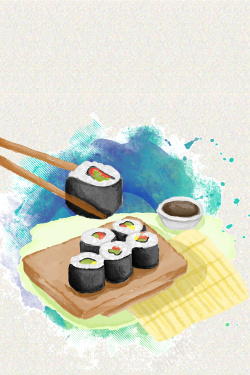 推荐宝贝日式寿司料理手绘美食海报菜单矢量背景海报