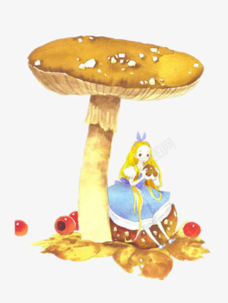 手绘蘑菇女孩素材