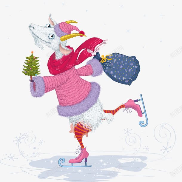 滑雪的山羊png免抠素材_新图网 https://ixintu.com 卡通 圣诞树 溜冰鞋 滑冰