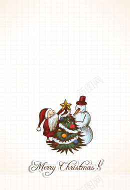 方格子手绘圣诞老人雪球海报背景矢量图背景