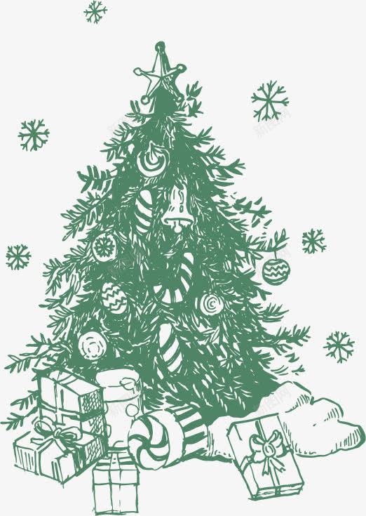 手绘圣诞树png免抠素材_新图网 https://ixintu.com 素描圣诞树 素描雪花